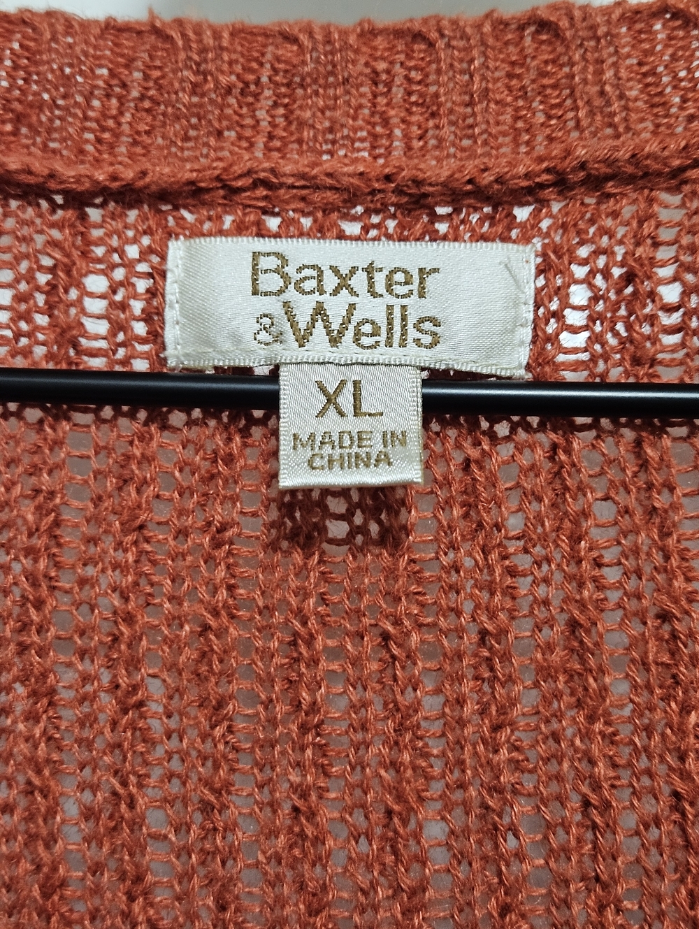 Baxter & Wells XL Ramie Cotton sweater cardigan burnt orange crochet knit button - Picture 9 of 16